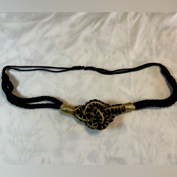 Vintage Black and Gold Knotted Rope Belt Small to XL - Picture 2 of 3